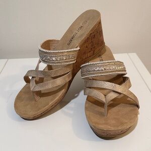 Hot Tomato Beige Sequin Wedge Sandals Size 9